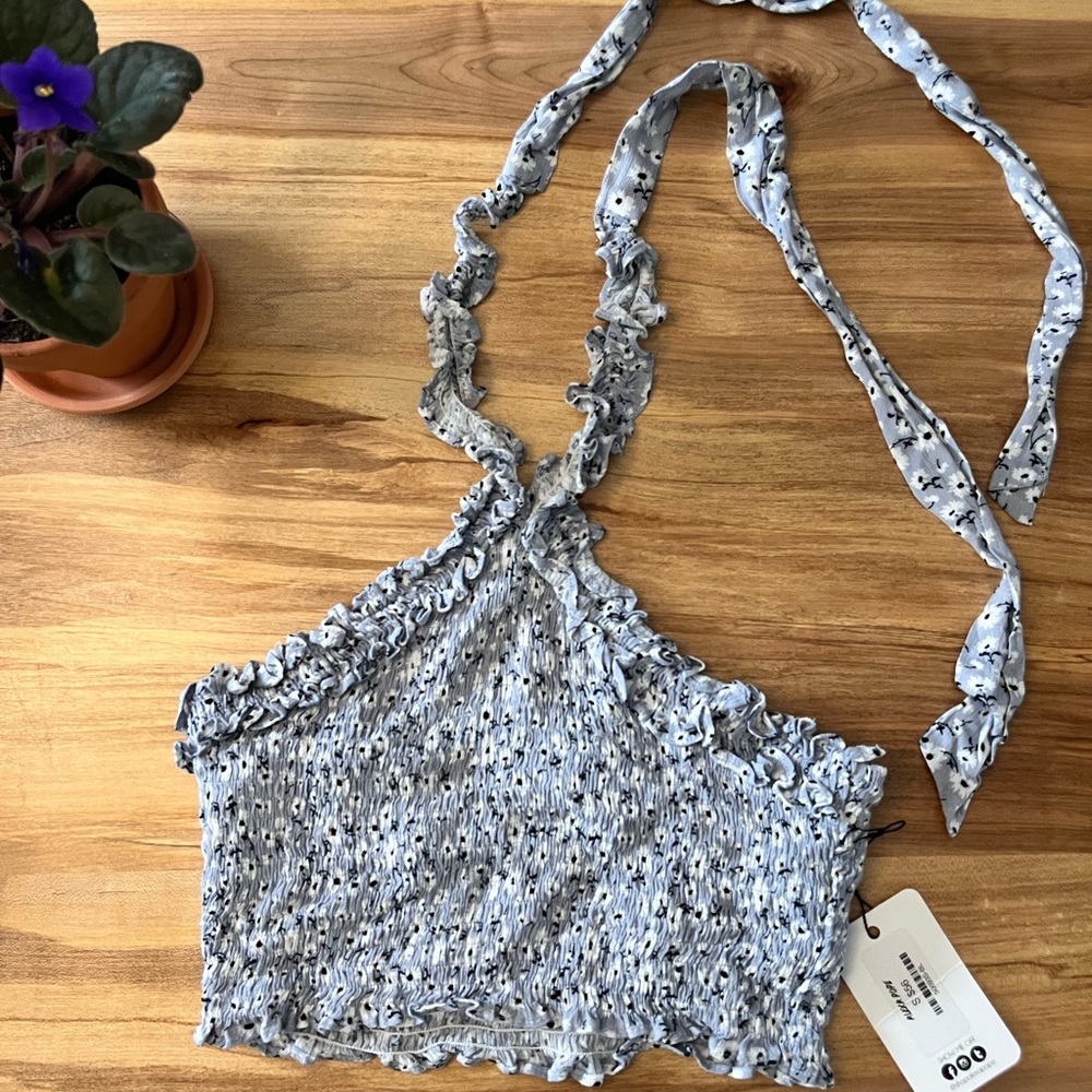 Smocked floral halter top